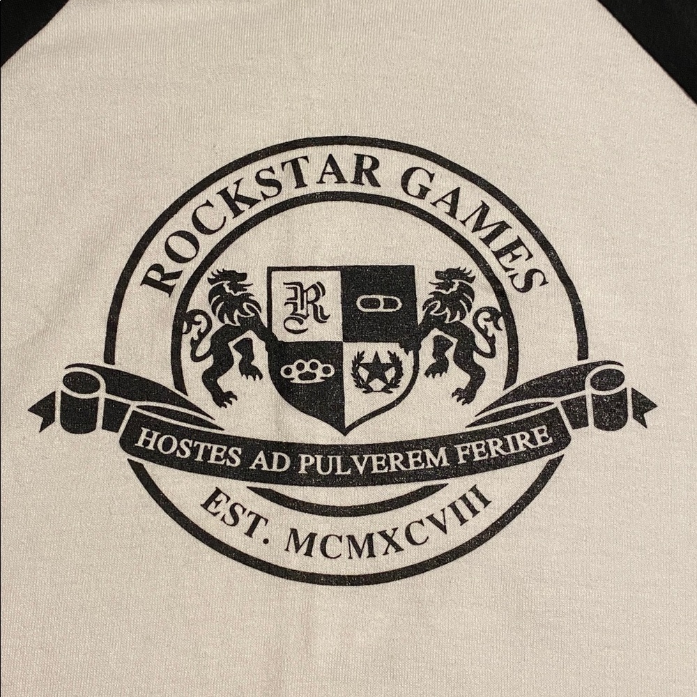 Rockstar Games crest logo 3/4 sleeve ringer tee. Black & white. XL - Picture 7 of 8